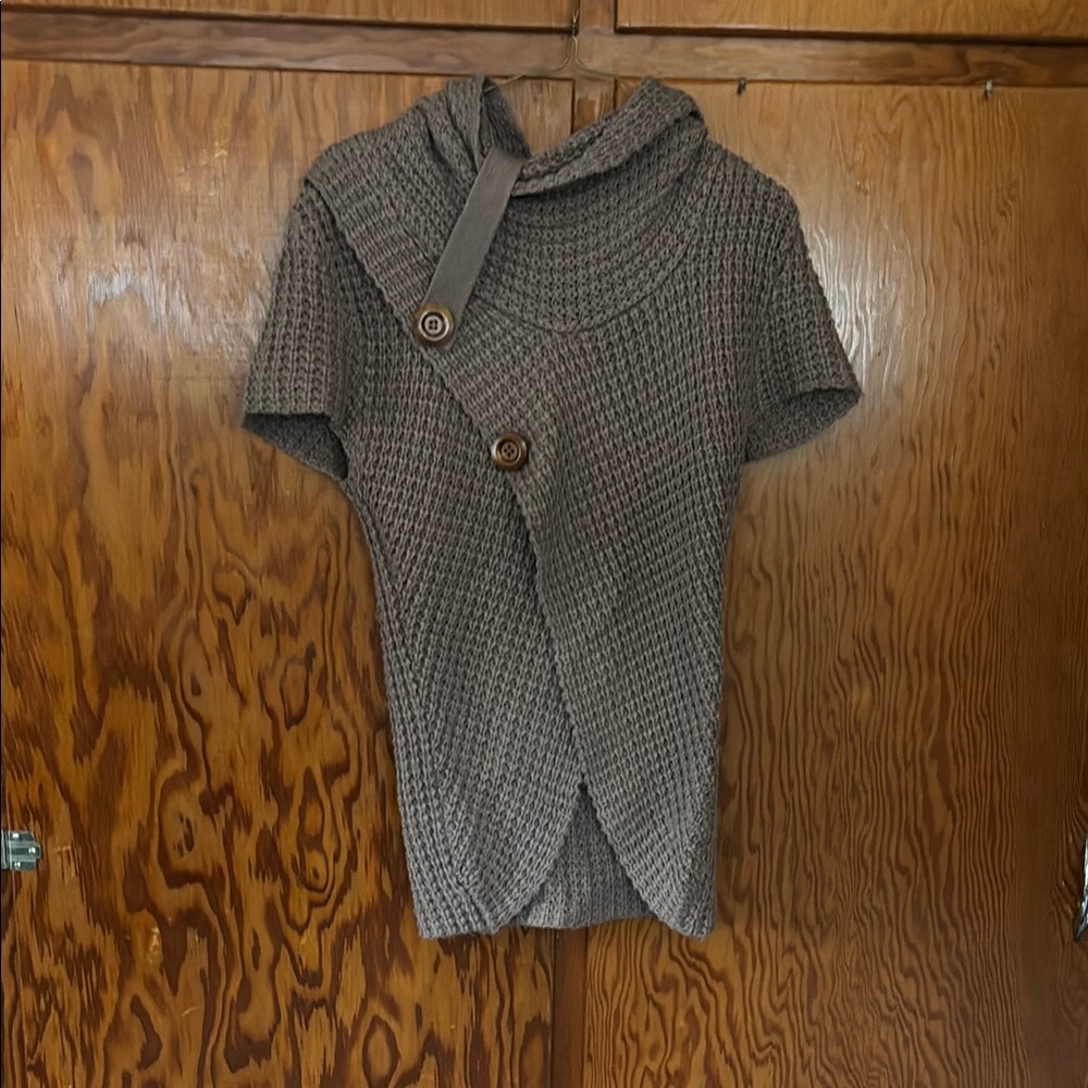 Gray Knit Sweater with Button Accents